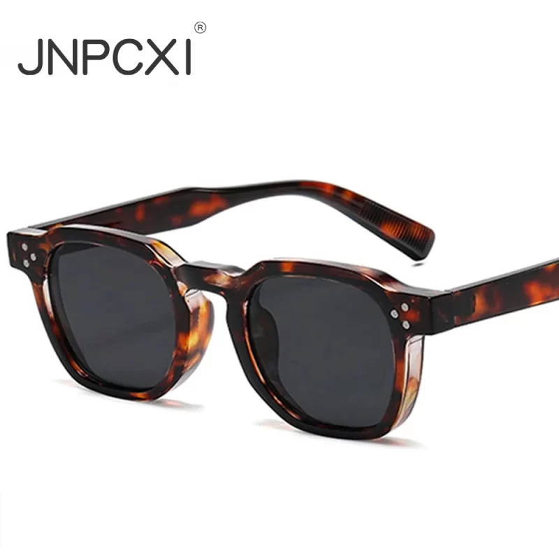 JNPCXI Mode Vintage Rivet Ovale Lunettes de soleil Femmes Hommes Luxe Leopard Lunettes de soleil Anti Blue Light Lunettes cadre – Image 2