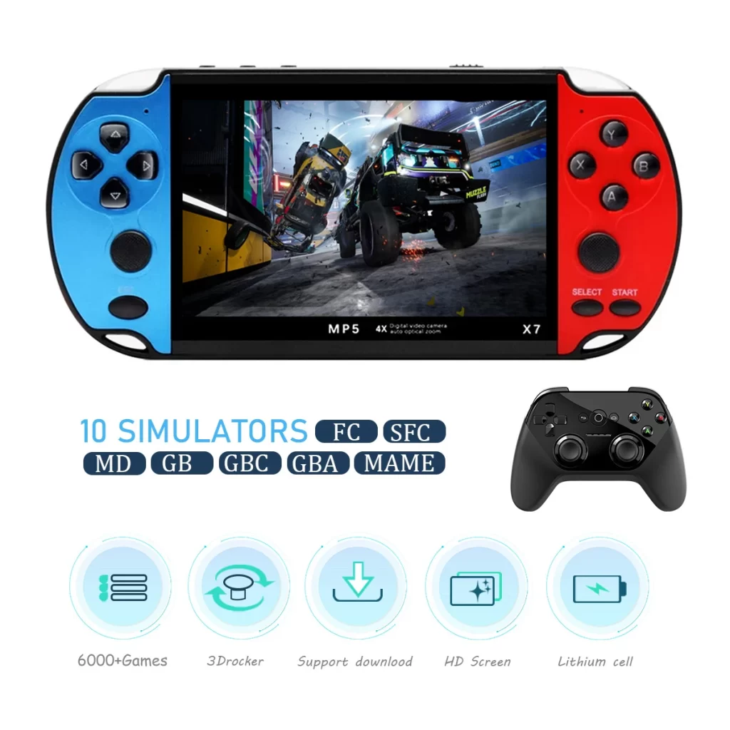 GAMINJA X7 4.3inch Console de jeu portable IPS écran lecteur de jeu vidéo HD Console de jeu intégrée 10000 jeux pour GBA GBC NES GBC – Image 3