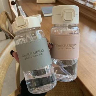 Bouteille d'eau portable de 500ml avec paille créative mignonne bouteille à boire en plastique étanche lait café thé jus tasse de boisson