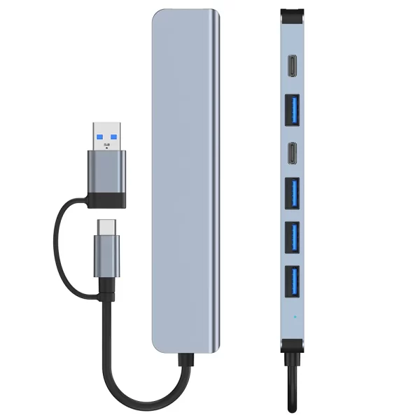 Hub USB C Hub USB 3.0, Aluminium 7 en 1 Extender USB, Splitter USB avec USB 3.0, 4 X USB 2.0 et 2 Ports USB C Distributeur USB – Image 6
