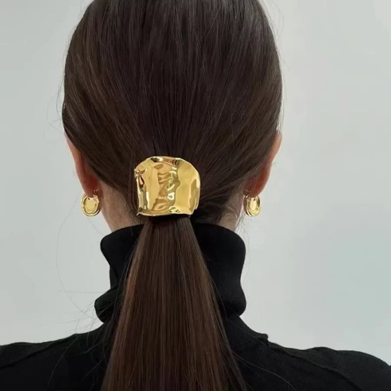 Rétro métal irrégulier corde de cheveux dorés pour femmes haute qualité élégante géométrie élastique cravate de cheveux faits à la main mode fille tête