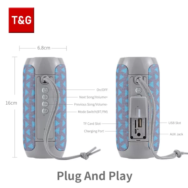 Haut-parleur Bluetooth T & G TG117 Boîte à son portable TWS haut-parleur étanche haut-parleur extérieur stéréo Surround Support TF FM Radio – Image 6