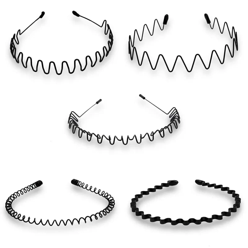 Unisex noir élastique antidérapant simple bande-tête en métal pour hommes femmes bande ondulée cheveux printemps boucle de cheveux accessoires de mode cheveux – Image 3