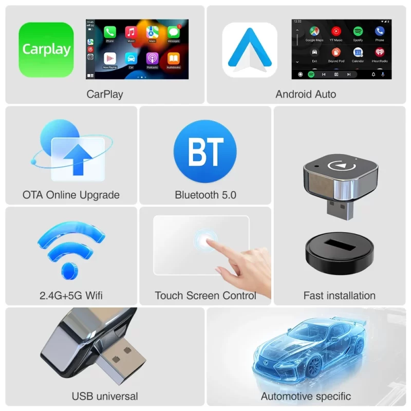 New Wireless Android Auto Adapter Dongle Smart Mini Box Plug And Play Universal For VW Toyota Nissan Honda Ford Benz – Image 5
