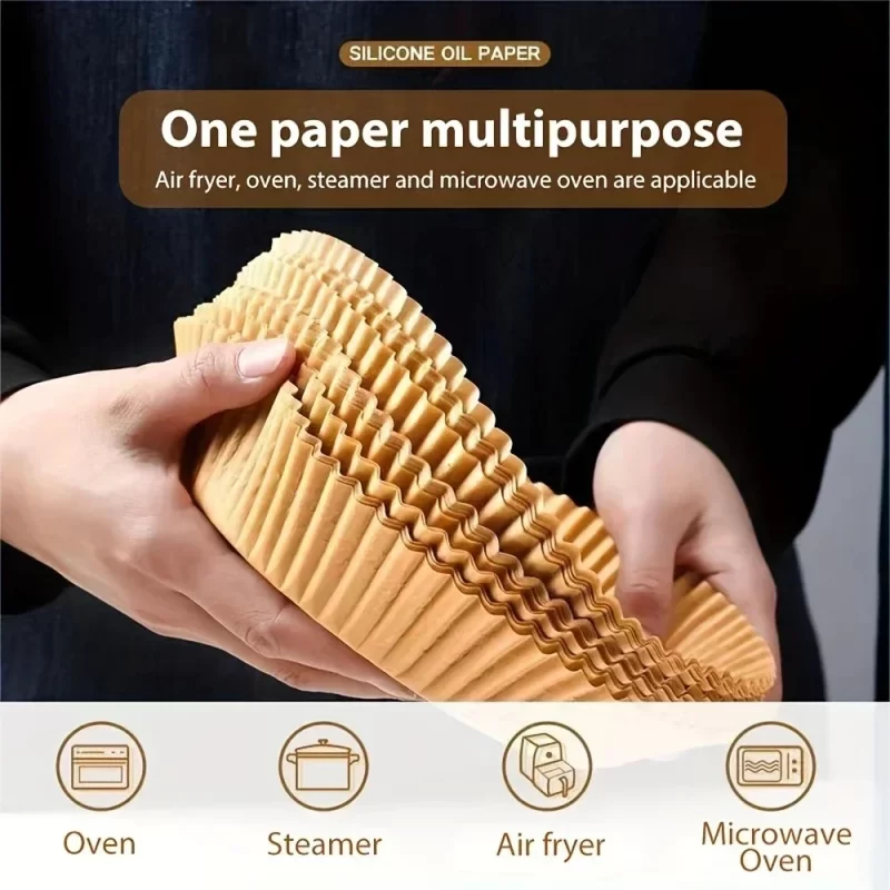 50pcs/Set Air Fryer Disposable Paper Parchment Wood Pulp Steamer Cheesecake Air Fryer Accessories Baking Paper For Air Fryer – Image 4