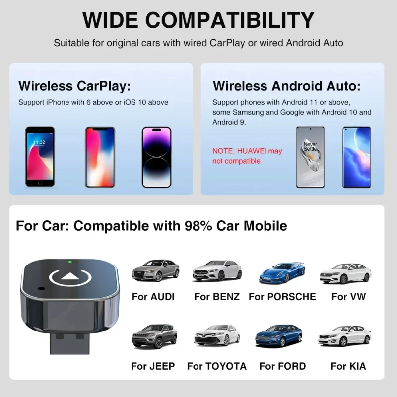 New Wireless Android Auto Adapter Dongle Smart Mini Box Plug And Play Universal For VW Toyota Nissan Honda Ford Benz – Image 3