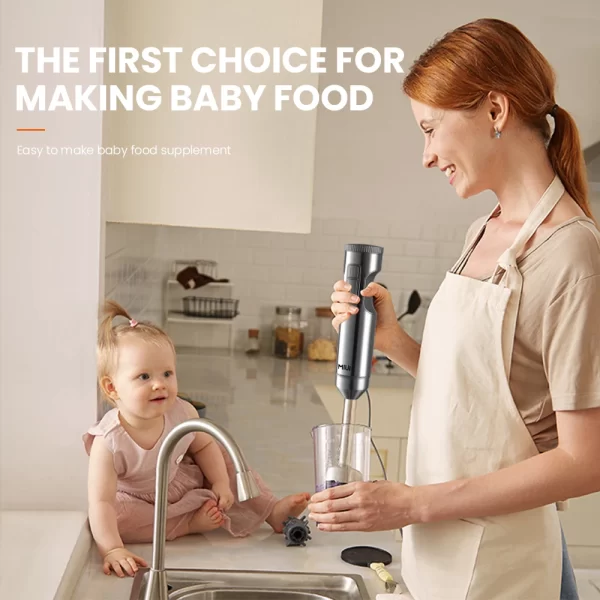 MIUI mélangeur à Immersion manuel 1000W puissant 4 en 1, mélangeur alimentaire en acier inoxydable, bécher de mélange de 700ml, processeur 500ml, fouet – Image 7