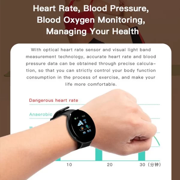 D18 montre intelligente hommes femmes Smartwatch pression artérielle étanche montres numériques sport Fitness Tracker montre pour bracelet de montre apple – Image 2