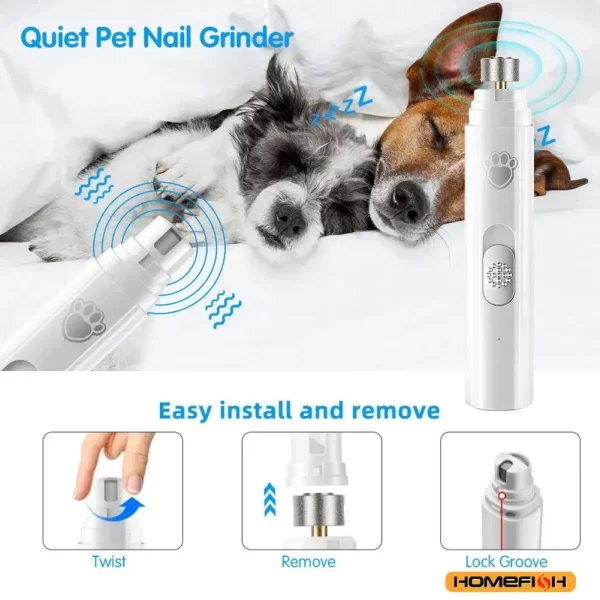 Broyeur à ongles électrique pour chien, coupe-ongles pour animaux de compagnie, Rechargeable par USB, indolore avec roue de polissage pour petits/grands animaux de compagnie – Image 3