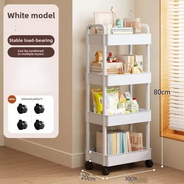 Chariot de rangement roulant blanc multifonctionnel, avec étagères ouvertes, pour salon, livres, cuisine, chambre à coucher, 2025 – Image 4