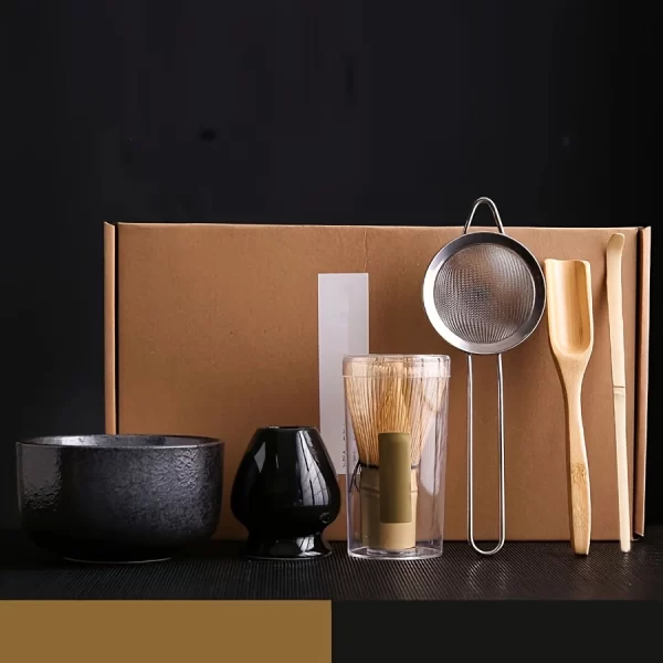Bol Matcha de style japonais, cuillère, fouet à thé, maille tamis, cadeau parfait pour la cérémonie, décoration traditionnelle 6 pièces/ensemble – Image 3
