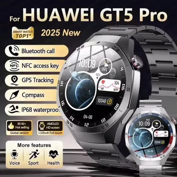 2025 nouveau pour Huawei GT5 Pro montre intelligente hommes AMOLED écran GPS surface de mouvement fréquence cardiaque Bluetooth appels SmartWatch étanche – Image 2