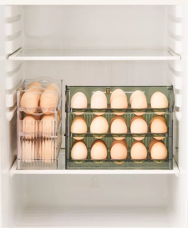 Boîte de rangement pour réfrigérateur d'œufs de cuisine de grande capacité, organisateur de plateau à œufs multicouche Portable, porte-œufs pratique à ouverture/fermeture – Image 9