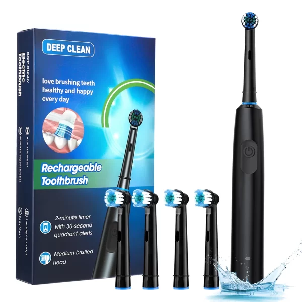 Brosse à dents électriques rotatives Brosse à dents électriques rechargeables pour adultes Brosse à dents électriques rotatives avec 8 têtes de brosse douces – Image 5