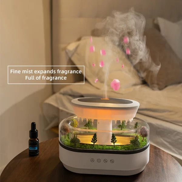 2024 Nouveau diffuseur d'aromathérapie de gouttes de pluie simulé Forest Green Landscape Humidificateur d'huile essentielle avec musique de bruit blanc naturel – Image 6