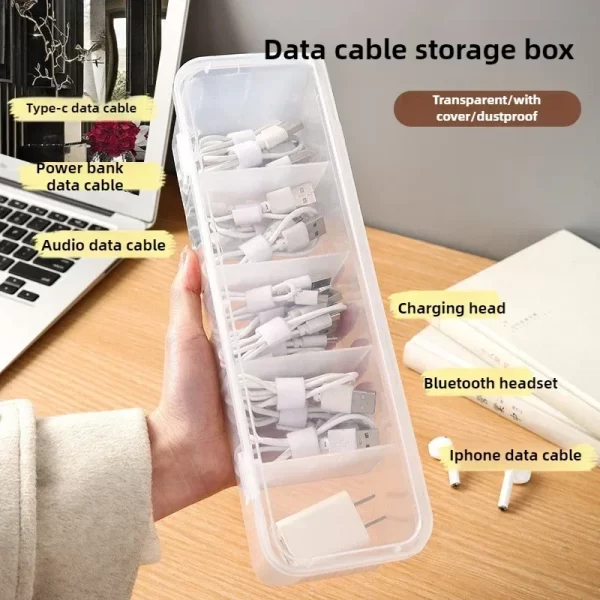 Cable de données transparent organisateur de cas Classification de l'organiseur de carte anti-poussière avec couvercle Clutter Collector Box pour Office Home – Image 3