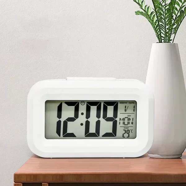 Alarme numérique LED rétroéclairage snooze données calendrier horaire bureau multifonction électronique rétroéclairage horloge de table – Image 3