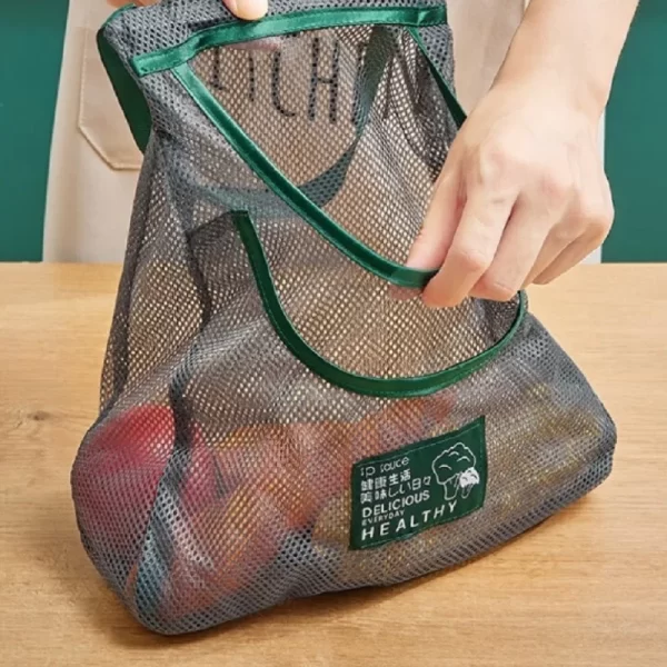 Sacs de rangement réutilisables, sac en maille suspendu de cuisine, filet de rangement de fruits et légumes pour la maison, pour gingembre, ail, pommes de terre, oignons – Image 2