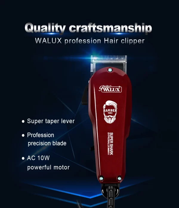 WALUX professionnel AC220-240V tondeuse à cheveux 10W puissant tondeuse à cheveux maison homme rasoir 2M câble Machine de coupe de cheveux 8 peignes de garde – Image 7