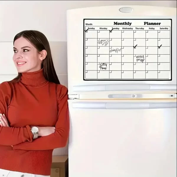 Calendrier magnétique élégant effaçable à sec – Planificateur mensuel polyvalent pour réfrigérateur – Organisation et décoration faciles de cuisine – Image 4