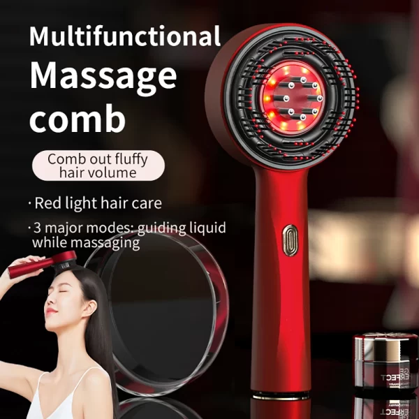 Brosse électrique de repousse des cheveux avec Machine à lumière infrarouge, Point d'acupuncture, Massage du cuir chevelu, exercice Anti-perte de cheveux, peignes à récurer les cheveux – Image 5