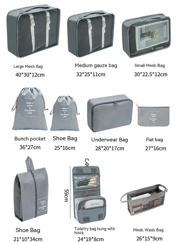 7 / 8 / 9 / 10 Pcs Set Voyage Organiseur Sacs de stockage Valise Emballage Cubes Set Cases Portable Vêtements Voyage Chaussures Tidy Pouch Folding – Image 9