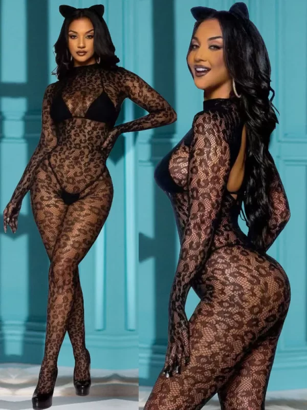 Lingerie femmes sexy nuisette sous-vêtements Chemises Catsui vêtements exotiques costumes sexy bas de corps léopard body costume body – Image 2