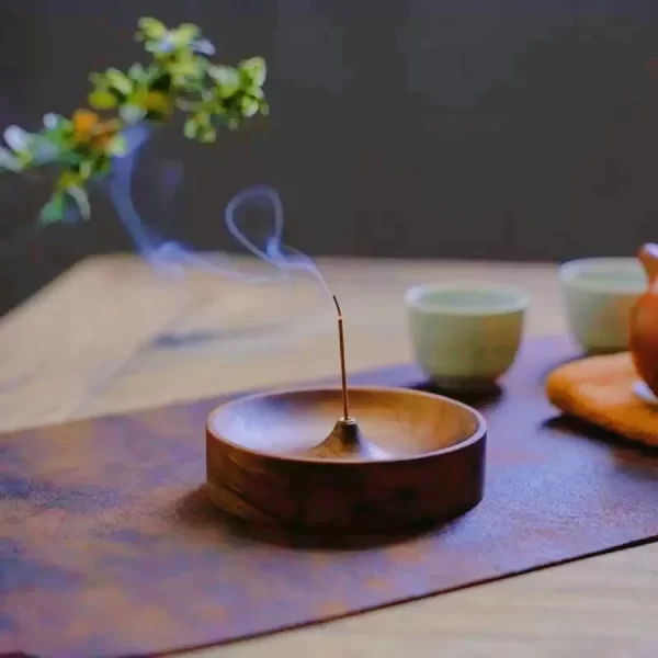 Bâton d'encens en bois massif, fait à la main, pour cérémonie du thé, brûleur d'encens rond, porte-plateau en bois d'agar – Image 2