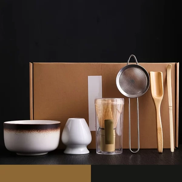 Bol Matcha de style japonais, cuillère, fouet à thé, maille tamis, cadeau parfait pour la cérémonie, décoration traditionnelle 6 pièces/ensemble – Image 4