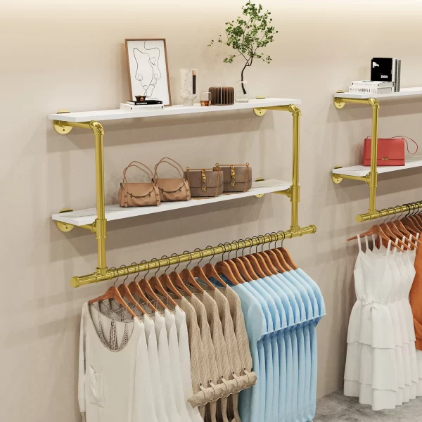 Étagère murale en bois T1 pour les vêtements de tuyaux industriels, étagères flottantes, étagère de détail T1 pour les vêtements T1 – Image 7