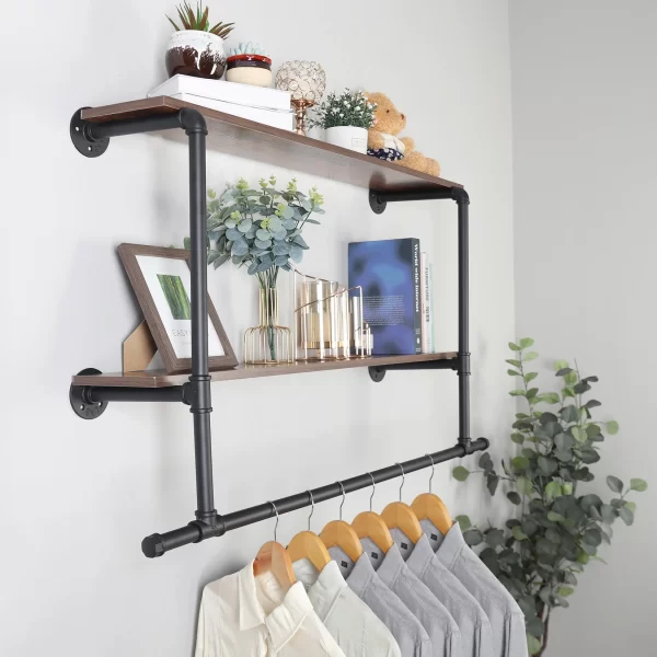 Étagère murale en bois T1 pour les vêtements de tuyaux industriels, étagères flottantes, étagère de détail T1 pour les vêtements T1 – Image 2