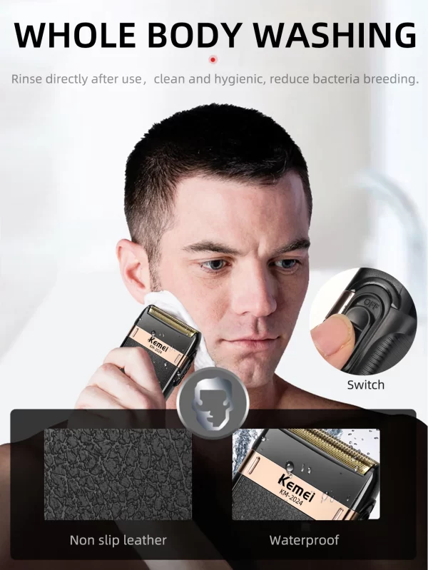 Kemei rasoir électrique pour hommes étanche double lame alternative sans fil rasoir USB Rechargeable Machine à raser barbier tondeuse – Image 4