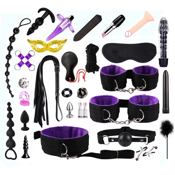 Masques vibromasseurs sexy pour femmes et couples adultes, équipement de bondage, accessoires érotiques, plug anal, anneau de pénis, gode, kit sexuel, 18 menottes