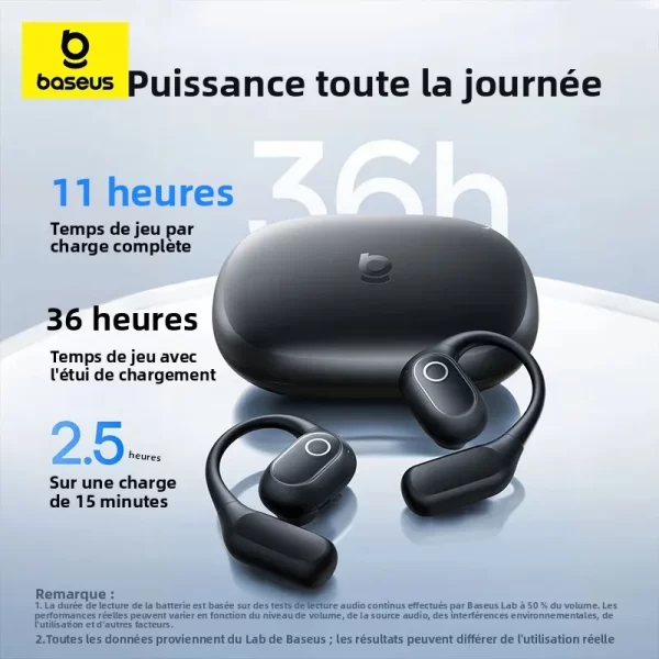 Baseus Eli 2i Fit écouteurs à oreille ouverte véritable sans fil Bluetooth 6.0 crochets d'oreille écouteurs IPX5 étanche sport écouteurs basse Boost – Image 8