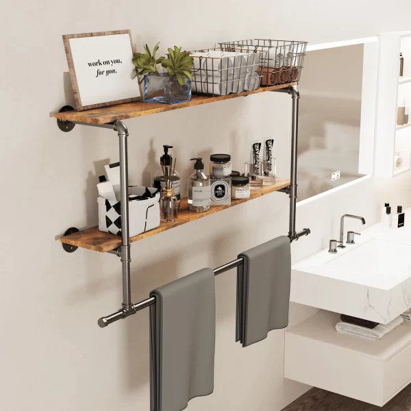 Étagère murale en bois T1 pour les vêtements de tuyaux industriels, étagères flottantes, étagère de détail T1 pour les vêtements T1 – Image 4
