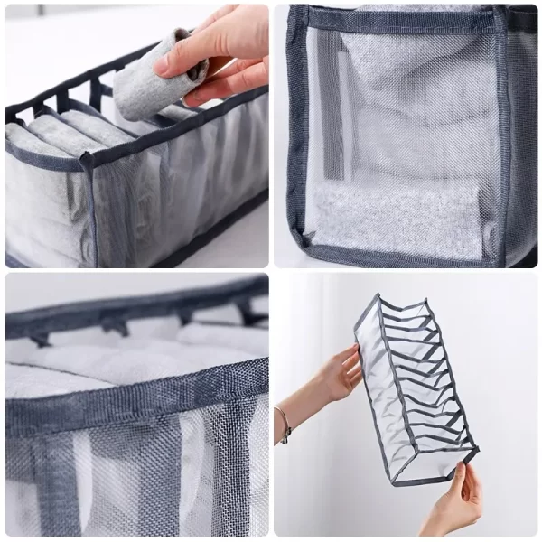 6 / 7 / 11 sous-vêtements pliables sous-vêtements organisateur de chaussettes avec diviseurs boîte de stockage de vêtements sac en maillage respirant pour armoire – Image 4