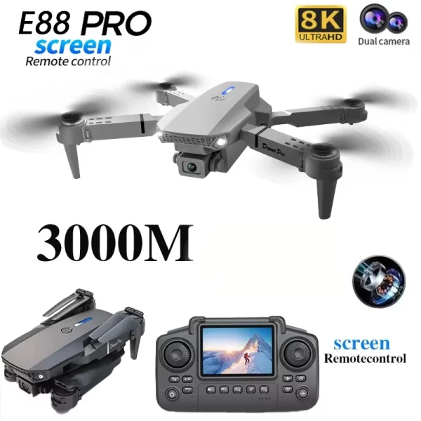 Drone professionnel E88 PRO 8K HD, caméra grand Angle, WiFi FPV, maintien en hauteur, pliable, RC, hélicoptère Quadrotor, jouets pour enfants – Image 2