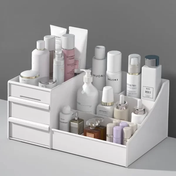 1pc Blanc nouveau tiroir maquillage boîte de stockage Dormitory Finition étagère en plastique Cosmétiques soins de la peau Dressing Table de bureau – Image 2