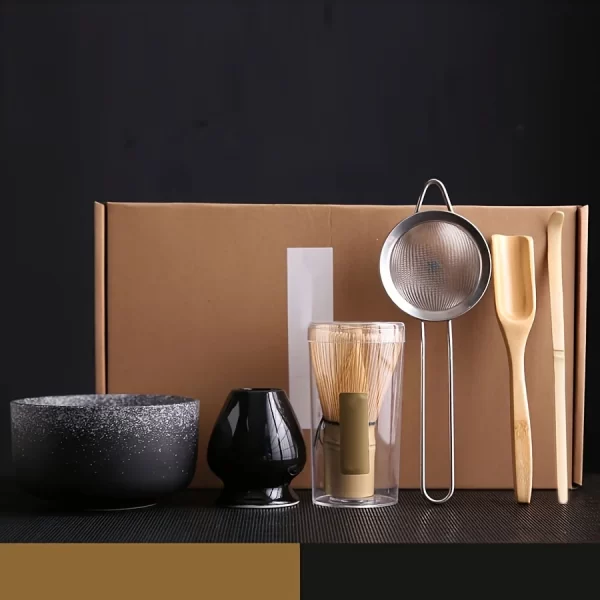 Bol Matcha de style japonais, cuillère, fouet à thé, maille tamis, cadeau parfait pour la cérémonie, décoration traditionnelle 6 pièces/ensemble – Image 5