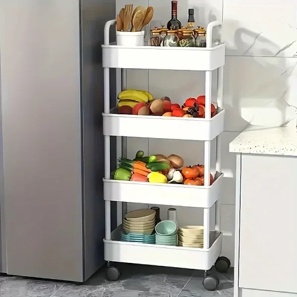 Chariot de rangement roulant blanc multifonctionnel, avec étagères ouvertes, pour salon, livres, cuisine, chambre à coucher, 2025 – Image 7