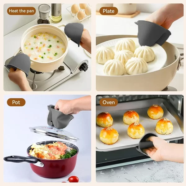 Mitaines de four en Silicone, 2 pièces, résistantes à la chaleur, Anti-brûlure, antidérapantes, Clips, support de Pot, cuisson, gants de four – Image 5