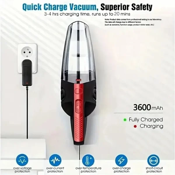 Aspirateur portable sans fil de voiture Aspirateur portable rechargeable puissant Aspirateur portable Charge rapide pour la voiture Maison Pet Hair – Image 6