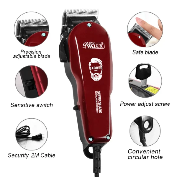 WALUX professionnel AC220-240V tondeuse à cheveux 10W puissant tondeuse à cheveux maison homme rasoir 2M câble Machine de coupe de cheveux 8 peignes de garde – Image 4