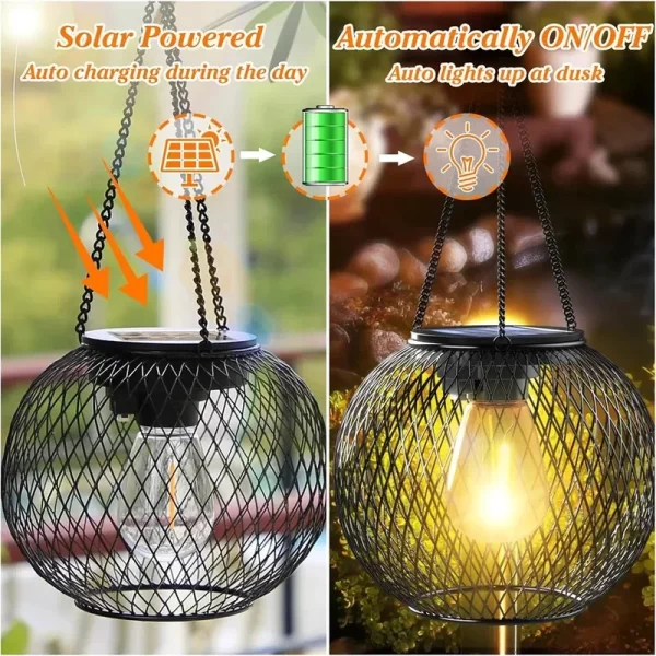 Lanterne solaire extérieure, lumières solaires améliorées Ortiny pour lumières suspendues extérieures décoratives lanternes solaires imperméables – Image 5