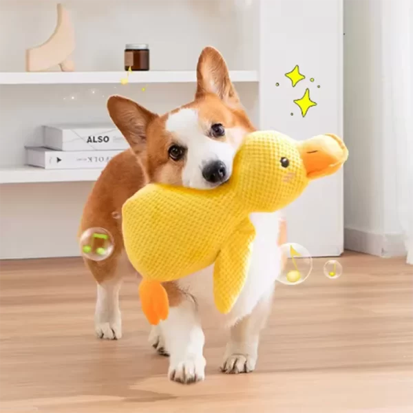 Chien endormi avec un chien câlin canard jouets pour soulager l'ennui du petit canard jaune animal de compagnie interactif en peluche poupée fournitures pour animaux de compagnie – Image 4