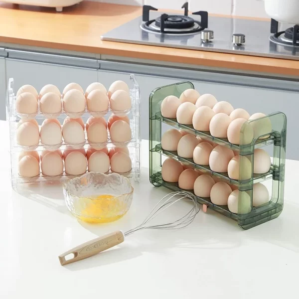 Boîte de rangement pour réfrigérateur d'œufs de cuisine de grande capacité, organisateur de plateau à œufs multicouche Portable, porte-œufs pratique à ouverture/fermeture – Image 2