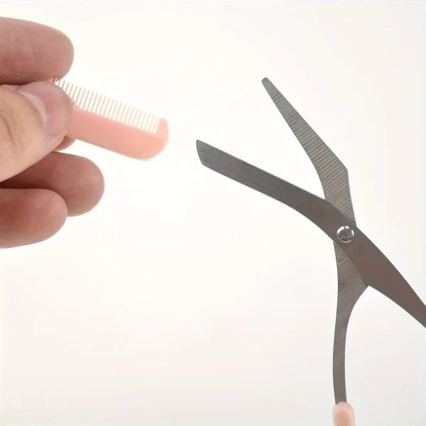 Ciseaux de coupe de sourcils roses avec peigne intégré - acier inoxydable, outil de toilettage précis, créant des sourcils parfaits – Image 4