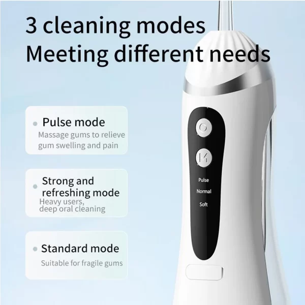 Irrigateur buccal, 3 Modes de nettoyage, Portable, Rechargeable, étanche IP65, fil dentaire, blanchiment des dents, Jet, 200ML – Image 2