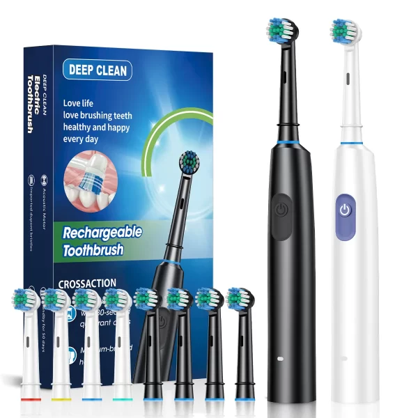 Brosse à dents électriques rotatives Brosse à dents électriques rechargeables pour adultes Brosse à dents électriques rotatives avec 8 têtes de brosse douces – Image 2
