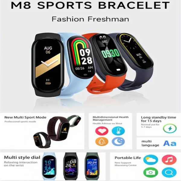 Montre intelligente de sport, contrôle de la musique, Fitness, piste de calories, Bracelet d'information sur le téléphone, rappel des pas, Bluetooth, bande M8 – Image 5